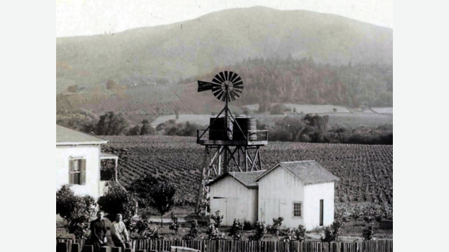 Windmill on a redwood tower